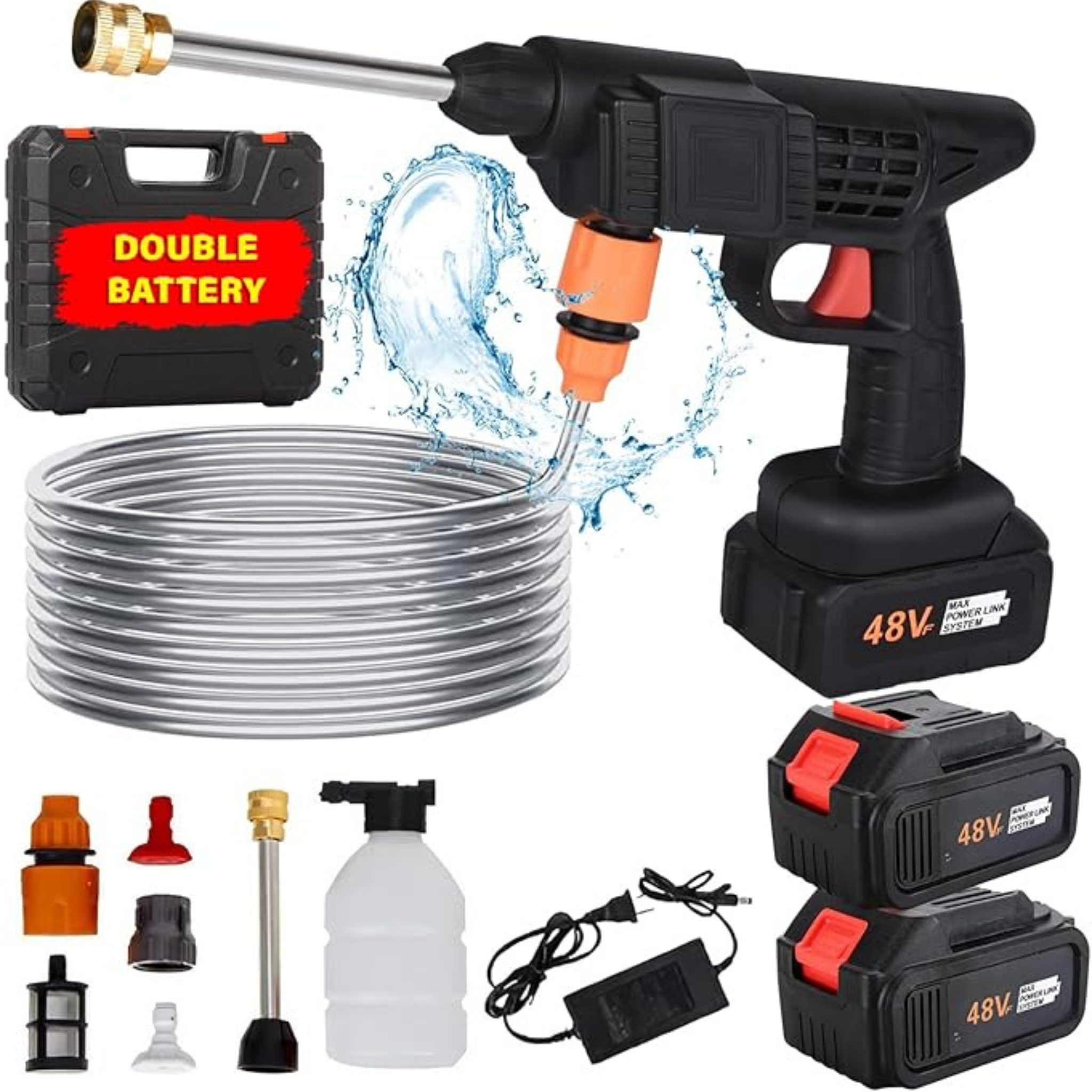 Double Battery Car Washer Gun – مسدس غسيل سيارات ببطاريتين